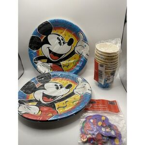 Vtg Party Express Hallmark Mickey Mouse Confetti Birthday Plates, Cups& Confetti
